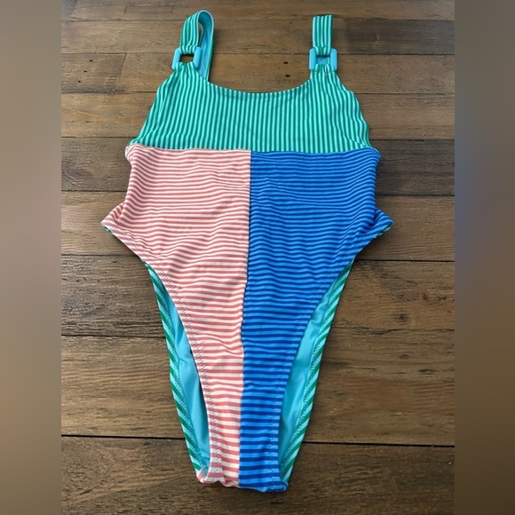 AERIE Crinkle Birthday scoop cheekiest Colorful One Piece Swimsuit - Picture 10 of 10